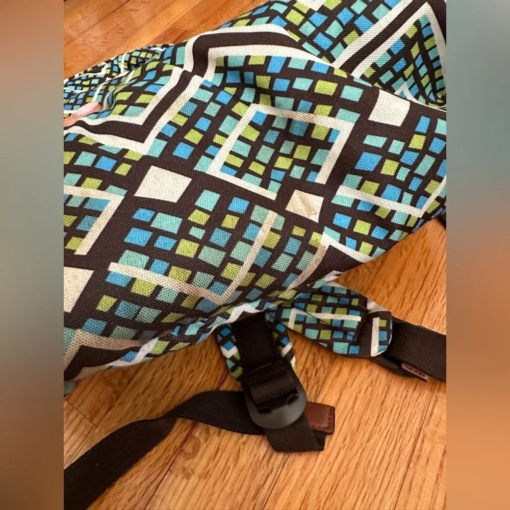Vera Bradley Bright Green Blue Brown Geometric laptop Nylon Canvas Backpack